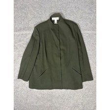 JONES NEW YORK Womens Blazer Jacket Green Collarless Button Front 100 Wool