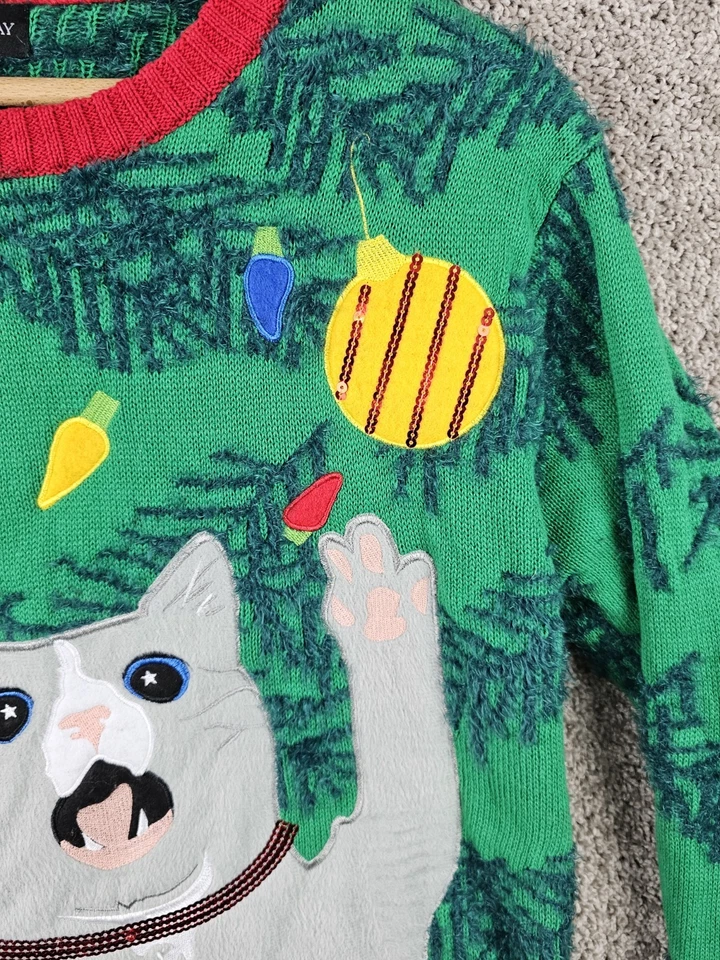 Suéter para mujer Blizzard Bay manga larga gris loco gato feo Navidad pequeño Foto 4 de 4