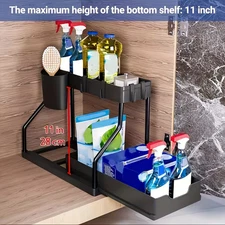 2-Tier Under Sink Organizer Bathroom Storage Clear Pull-Out Drawer 1 Pack New