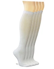  Women's Non-binding Cotton Knee-Hi Diabetic Socks 9-11 4 Pairs Solid White