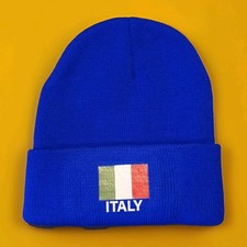 Mütze/Beanie:  "ITALIA" mit Flagge, bedruckt. Damen und Herren, Königsblau, neu!