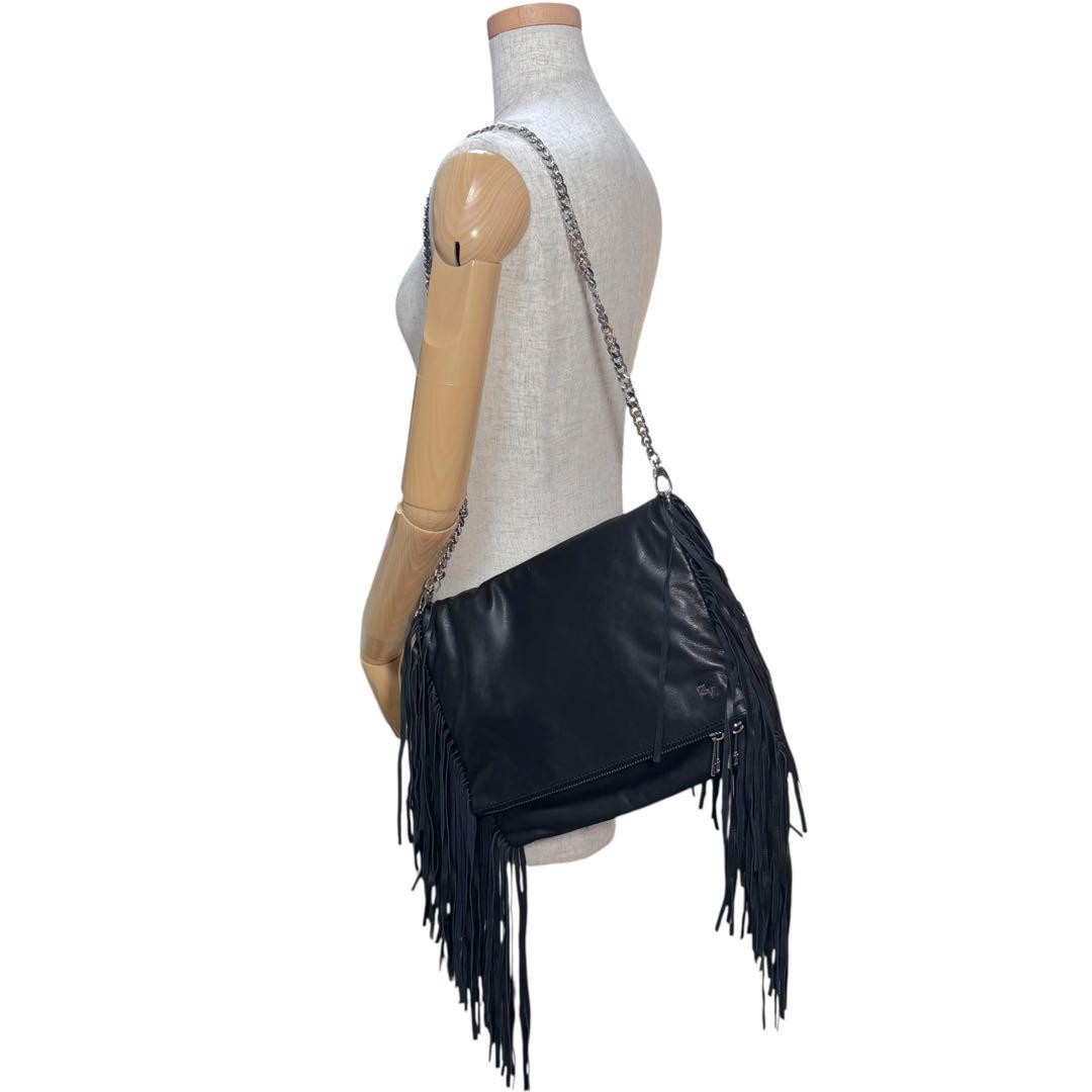 ZADIG&VOLTAIRE 2way フリンジチェーンショルダー 黒 Zadig & Voltaire 2Way Fringe Chain Shoulder Bag Black women