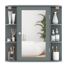 Costway Multipurpose Mount Wall Surface Bathroom Storage Cabinet Mirror Grey