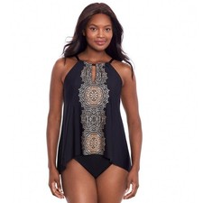 Miraclesuit Cappadocia Peephole Tankini Top Black Multi Sharkbite Size 10