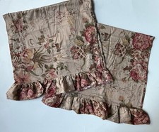 RALPH LAUREN Guinevere PAIR KING Ruffle PILLOWCASES Medieval Floral Tan Sateen