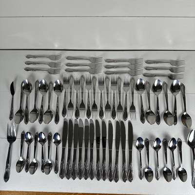 Farberware Art Deco Majestic Cameo Stainless Steel Flatware Set 57 Pc Service 10