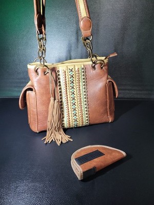Blazin Roxx Western Womens Purse Zapotec Bucket Bag Concealed Brown Turquoise