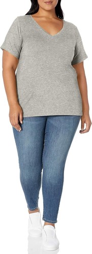 Amazon Essentials - Women's Short-Sleeve V-Neck T-Shirt - Light Grey Heather - Picture 4 of 4