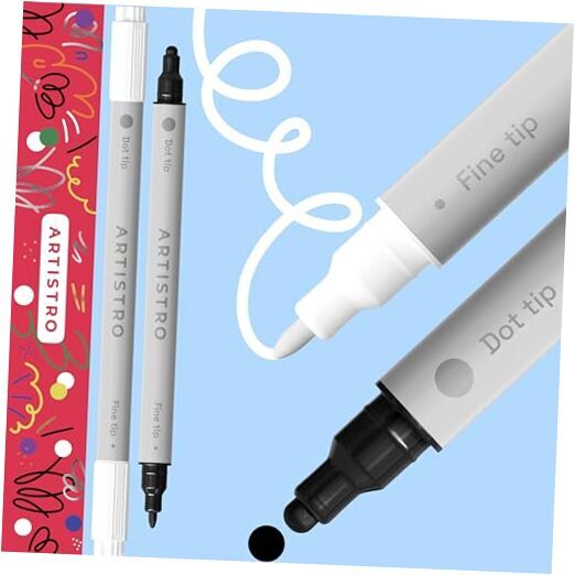 2 White and Black Acrylic Paint Pens, Acrylic Paint 2 Dual Tip White & Black