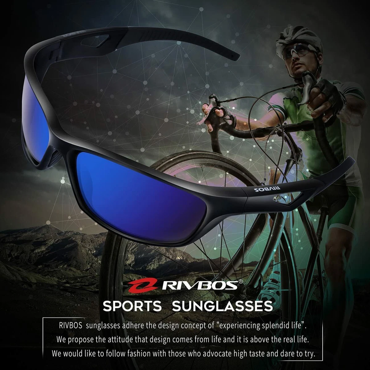 RIVBOS Polarized Sports Sunglasses Driving shades For Men TR90 Unbreakable Frame
