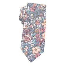 Men's Skinny Tie, Cotton Floral Ties for Men Wedding A Grey Blue Pink Floral