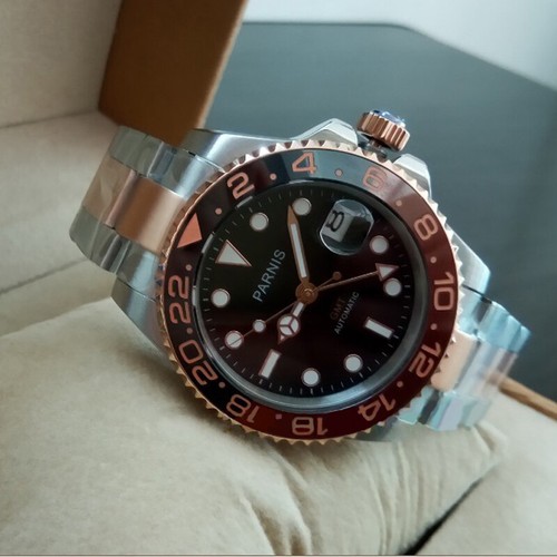 Orologio Uomo 40mm Parnis Movimento Automatico GMT Cristallo Zaffiro Lunetta Girevole - Foto 24 di 38