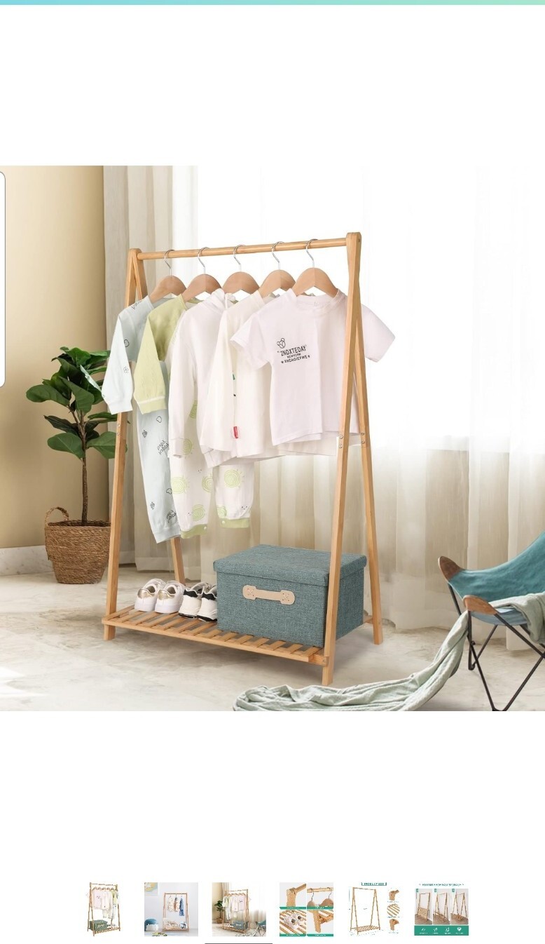 Compact Bamboo Kids Clothes Rack Foldable for Playroom or Bedroom 42x27 Inches-image