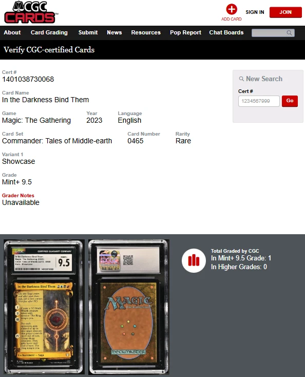 MTG Magic the Gathering Lord of Rings In the Darkness Bind Them CGC 9.5 POP 1 - Image 3 of 4