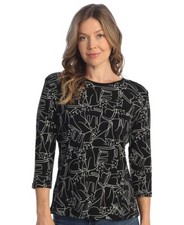 Jess & Jane shirt 14-1884 black Kit Kat cat  ...
