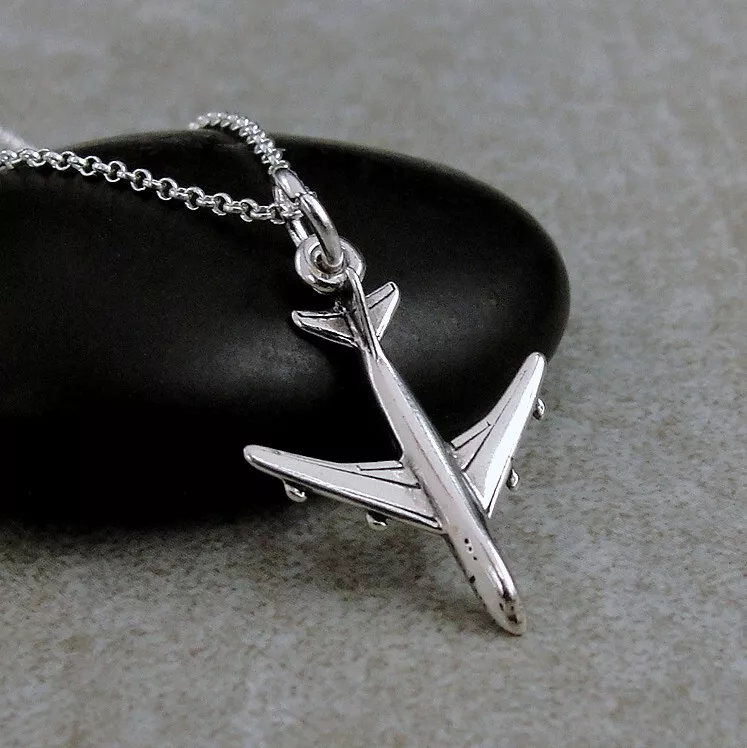 Silver Airplane Necklace Sterling Silver Jet Airplane 