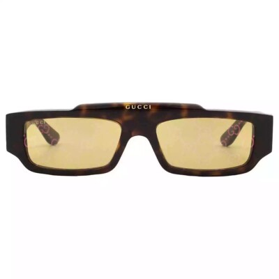 Gucci GG 1592 S 002 Logo Rectangular Dark Havana Brown Lens 
