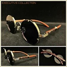 Men's Classic Vintage Retro Style SUN GLASSES Classy Round Gold Fashion Frame