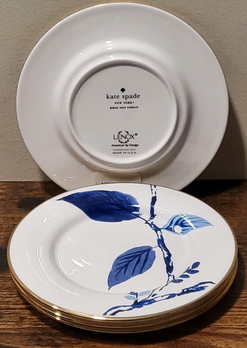 Kate Spade Birch Way Indigo by Lenox Bone China 4 Piece Saucer Set