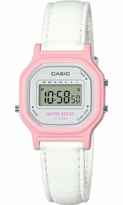 Casio LA11WL-4A, Women's Digital Watch, White Leather Strap, Alarm
