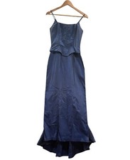 Jessica McClintock Gunne Sax Vintage Iridescent Navy Blue Formal Prom Dress 5