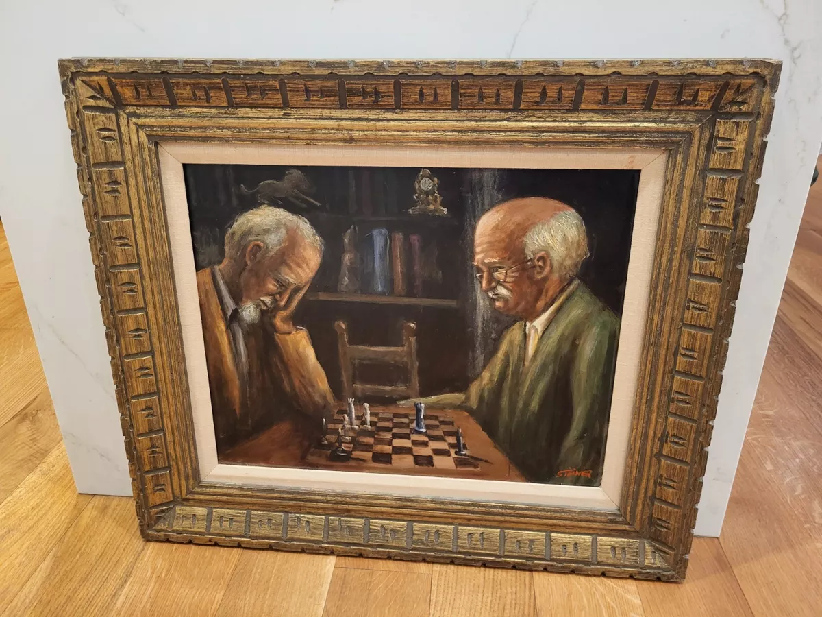 A Game of Chess (oil on panel)