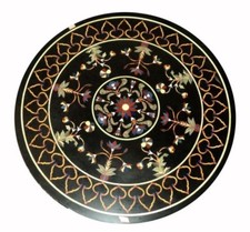 Tavolo Rotondo Incastro In Marmo Con Pietre Semipreziose Artigianale Decorazione