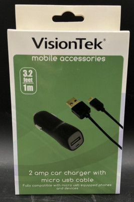 VisionTek 2 Amp Micro USB Car Charger (3.2ft) - 900933 *NEW*