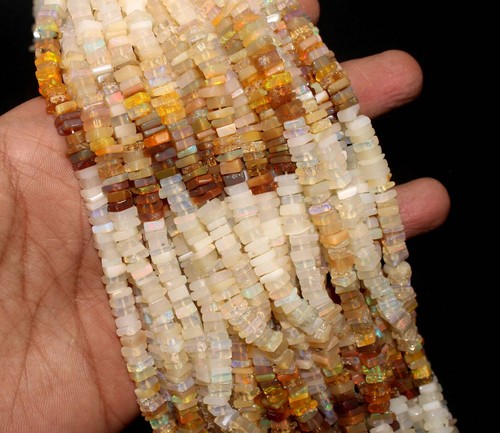 Best Quality 16" Long Ethiopian Opal Smooth Heishi Beads Size 5-6 mm Gemstone - Picture 7 of 7