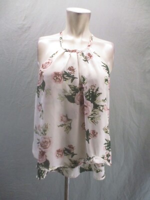 J For Justify Size L Womens Floral Lightweight Sleeveless Halter Pleated Top 977
