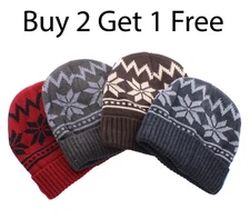 🔥❄️BEANIE HAT SNOWFLAKE WARM WINTER ❄️UNISEX🔥FLEECE LINI