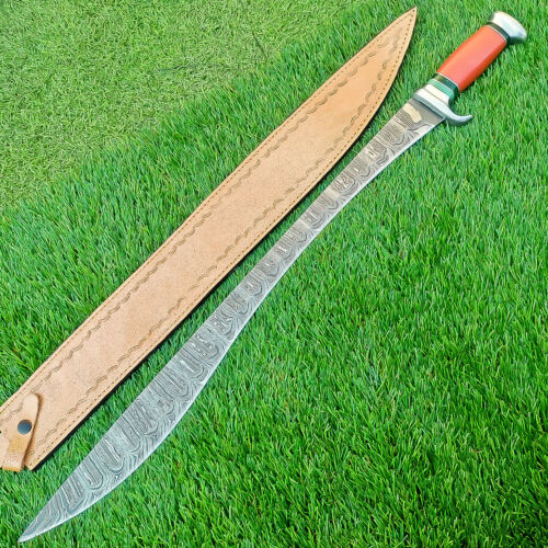 SHK WORKS Custom Made Damascus Steel Sword w/Sheath - HUNTING warrior Sword , 13