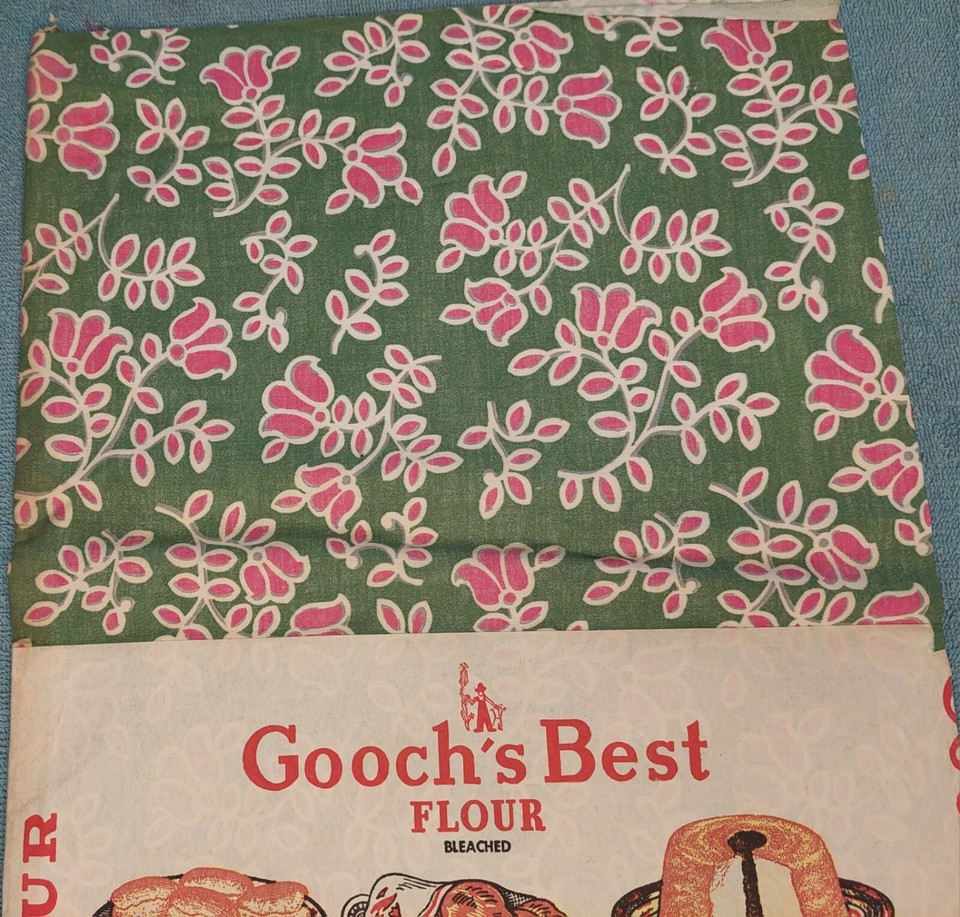 Gooch'a Best Closed Feedsack FLOUR Sack 25lbs Sack Green Pink Floral