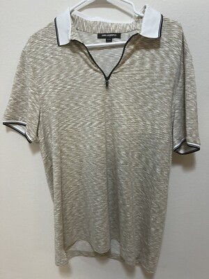 Karl Lagerfeld Paris Mens Sz Medium Light Brown Short Sleeves 1/4 Zipper Shirt