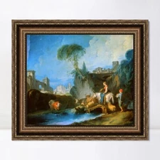 Framed Canvas Giclee Print Crossing the bridge by Francois Boucher Home Decor
