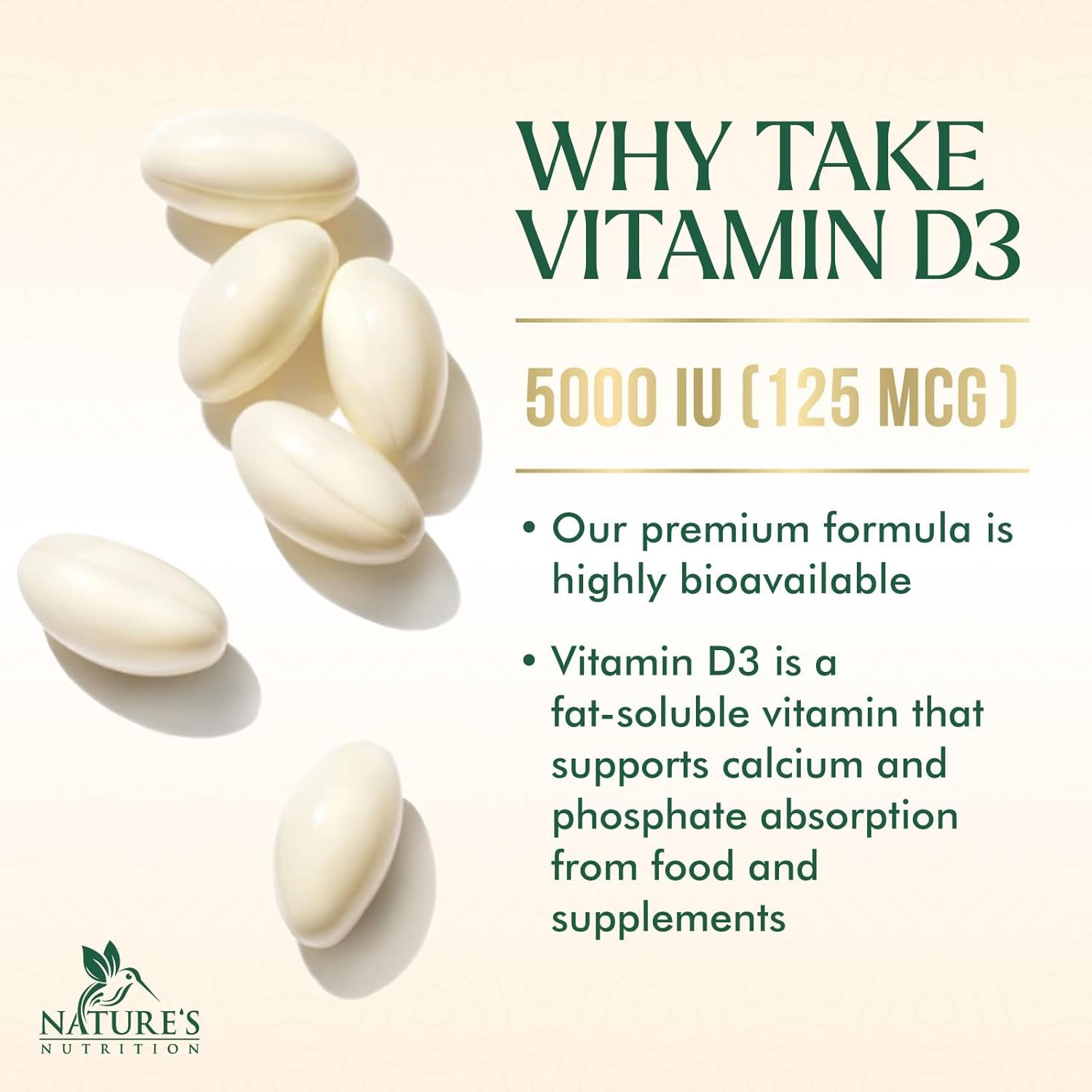 Vitamin D3 Supplement 5000Iu (125 Mcg) - High Potency Vitamin D Dietary Suppleme