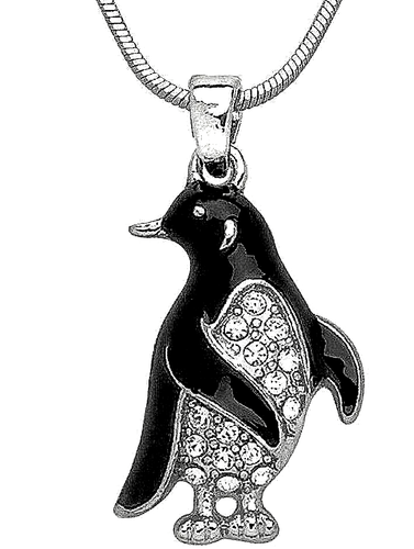 Penguin Pendant Necklace Clear Crystals 18" Chain with a Gift Box Fast Shipping  - Bild 1 von 2
