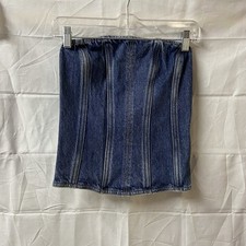 Express Strapless Denim Corset Top with Zipper Woman  s Size Small