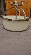 Savoy House Hagen Semi-Flush 6-4382-2 Satin Nickel 2 Light White Glass Drum
