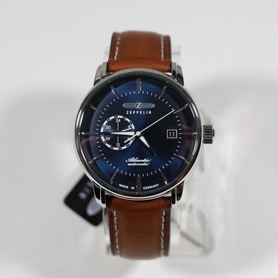 Zeppelin Atlantic Automatic Blue Dial Brown Leather Strap Men's