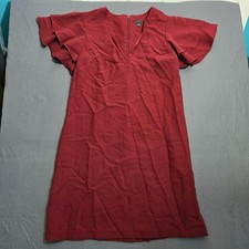 Ann Taylor Women 4 Red V Neck Zipper Back Short Flutter Sleeve Shift Dress