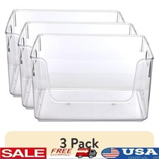 Clear Stackable Organizer Bin W/ Open Front Design Handles Easy Access Storage