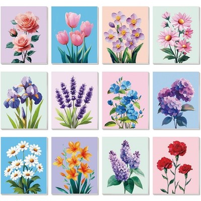 Engrowtic 12 Pcs 8 x 10'' Flower Pre Drawn Canvas to Paint Pre Printed Sketch...