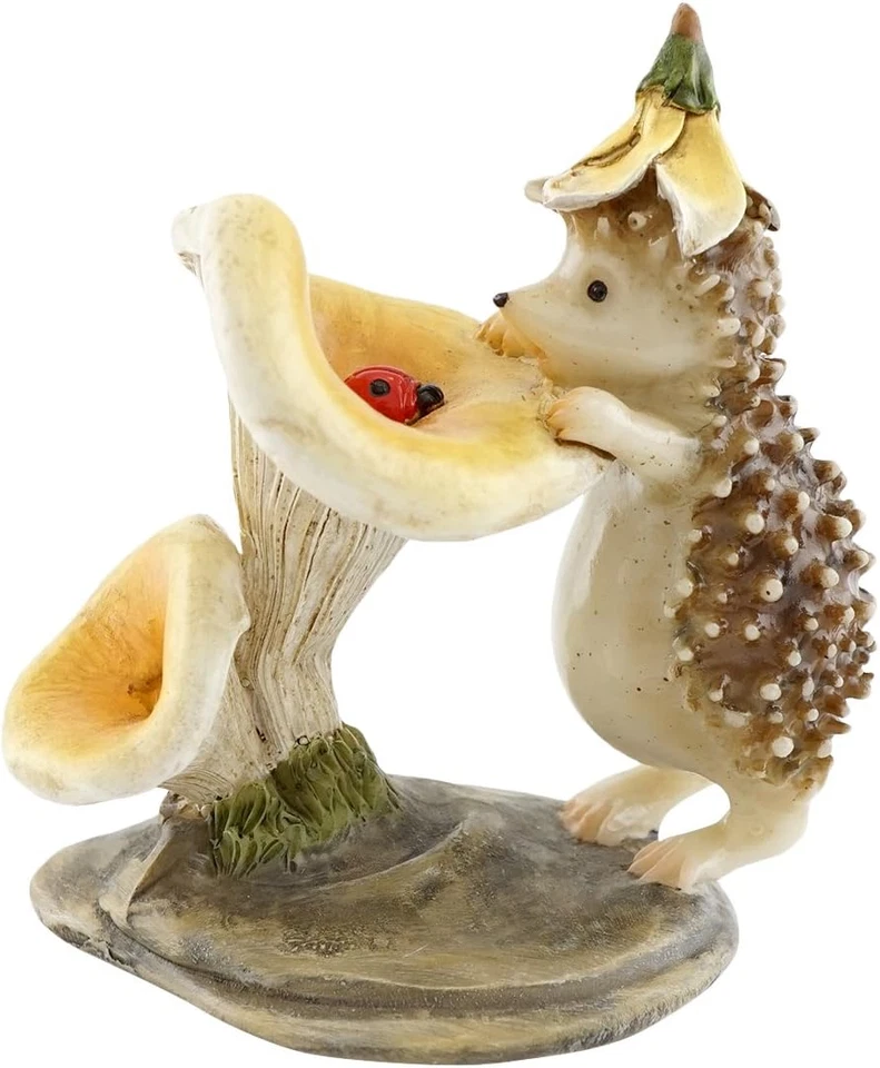 Miniature Fairy Garden and Terrarium Hedgehog with Ladybug Statue,Cream, Yellow, - Image 3 of 4
