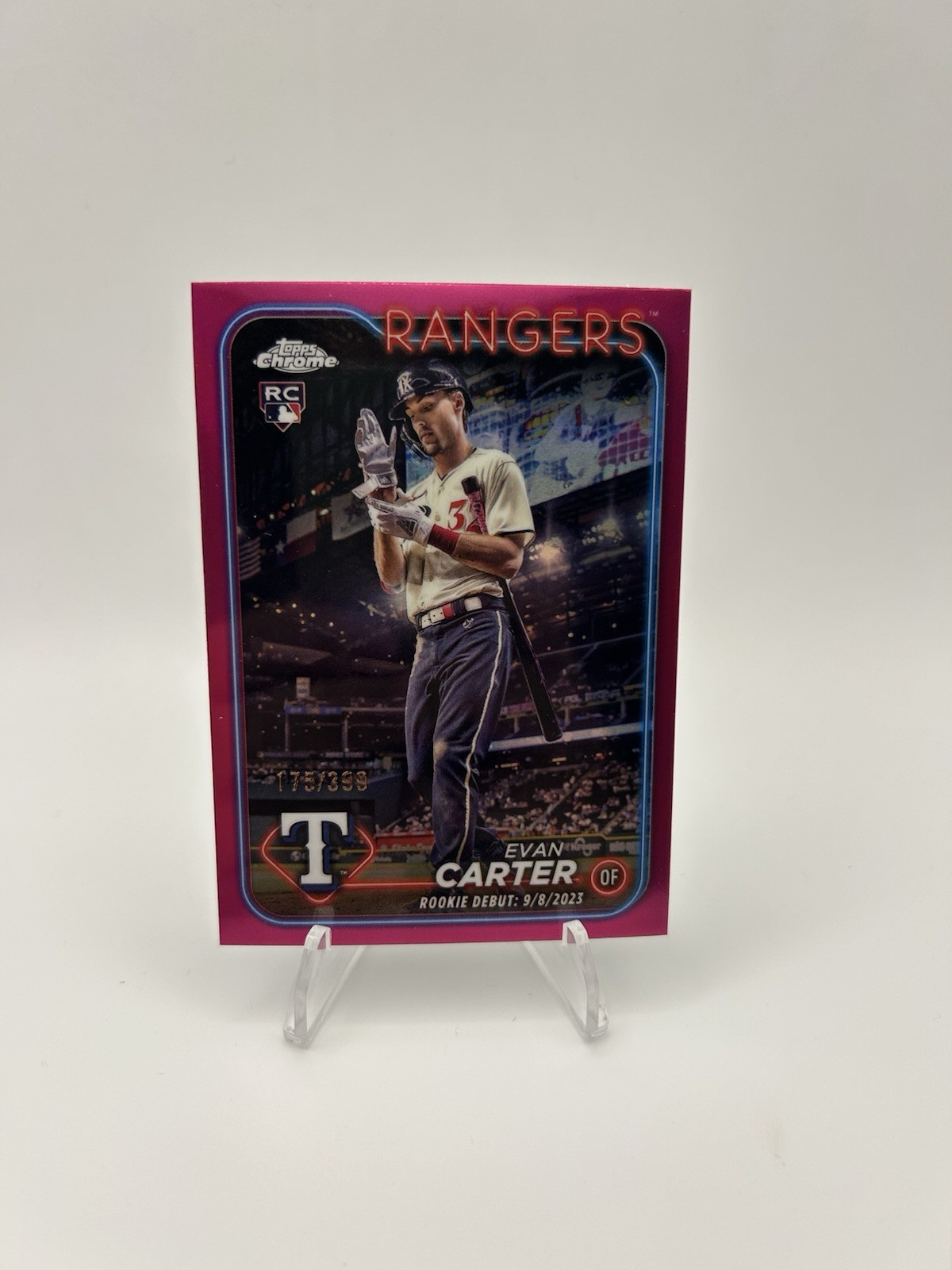 Evan Carter 2024 Topps Chrome Update RC Magenta 175/399 Texas Rangers Debut