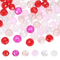 200 Stk. 8Mm Facettierte Rondell-Glasperlen FüR Czech Spacer, Rot/Rosa/Weiß