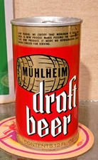 1967 BOTTOM OPENED MUHLEIM DRAFT PULL TOP BEER CAN READING PA OPEN & EMPTY