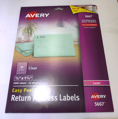 Avery Clear Easy Peel Return Address Labels - Laser - #5667 . .  1920 Labels