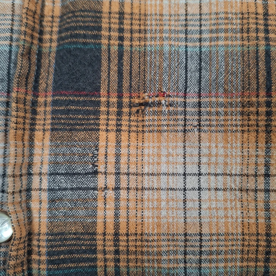 West Coast Choppers Jesse James Work Wear Pearl Snap Shirt 2XL Brown Plaid - Image 4 of 4