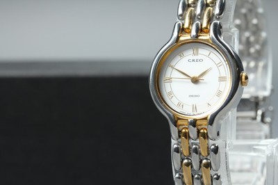 SEIKO CREO Two Tone White Roman Womens Watch 2P21-0270 Vintage 1989 Near MINT